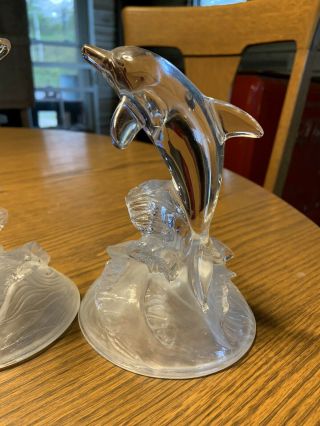 Pair Lead Crystal Dolphins In Waves Figurine Cristal d’Arques France 3