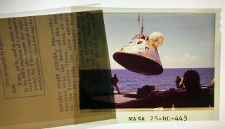 Astp / Orig 4x5 Nasa Issued Transparency - Command Module Brought Aboard Ship