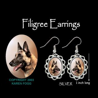 Belgian Malinos Dog - Silver Filigree Earrings Jewelry