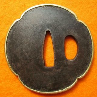Japanese Samurai Tsuba,  Wrought Iron Brass Ring Cover Finish 真鍮覆輪仕上げ