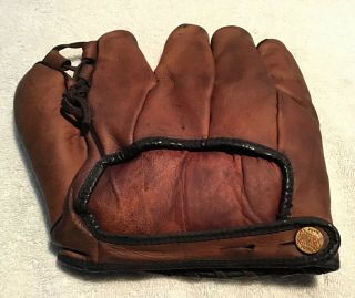 Vintage 1930s Spalding Leather Dual Tunnel Loop Mitt Glove.  Left Handed Throw.
