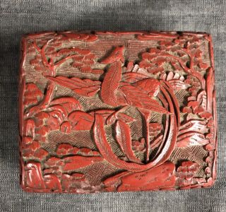 Antique Chinese Carved Red Lacquered Cinnabar Box