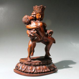 China Collectable Old Boxwood Hand - Carved Happy Buddha Delicate Exorcism Statue 2