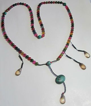 Chinese Long Glass Prayer Bead Necklace 65 " Long
