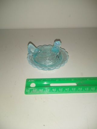 Miniature Hen On Nest Salt Cellar Vintage Light Blue Glass