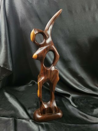Vintage Carved Wood Sculpture Abstract Dancing Nude Woman Art Deco Two Tone Wood
