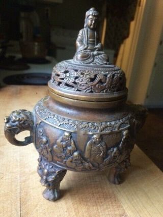 Antique Japanese Buddha Bronze Incense Burner