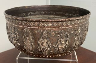19th Century Indian/burmese Silver On Copper Bowl 17cm