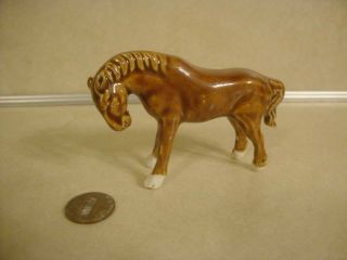 Vintage Small Horse Figurine Majolica Brown Glaze Look Pony Collectible