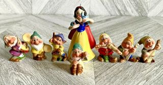 Vintage Schmid Walt Disney Co 50th Anniversary Snow White 7 Dwarfs Ornament Set