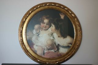 Vintage The Calmady Children By Sir Thomas Lawrence Lithograph 30 " In Frame
