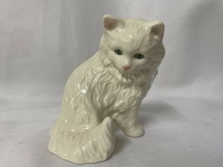 Vintage Goebel West Germany White Cat Figurine Sitting Pose Green Eyes Porcelain