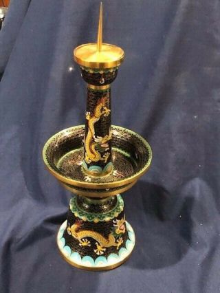 Chinese Cloisonne Imperial Yellow Dragon Point Tip Candle,  Incense Stand 14 1/2