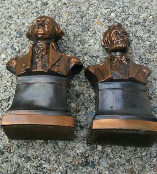 Vintage Presidents Lincoln Washington Bookends Copper 8 "