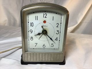Vintage Telechron Art Deco Dura - Silver Electric Alarm Clock Model 711