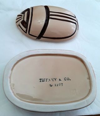 Tiffany & Co Vintage Cream & Brown Detailed Scarab Porcelain Lidded Trinket Box