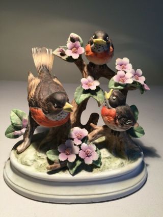 Vintage Royal Crown Arnart Porcelain Mother & Baby Robin Birds Figurine - - Euc