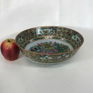 Antique Chinese Porcelain Rose Medallion Bowl W/ Butterfly Decoration