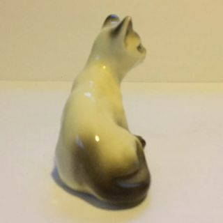 Vintage Seal Point Siamese Cat Porcelain Figurine 4” Brown & Cream Blue Eyes 3