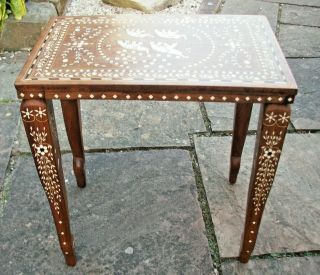 Vintage Indian Inlaid Side Table With Elephant Head Legs