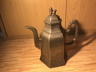 Very Interesting Vintage Small Chinese Pewter Tea Pot