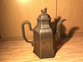 Very Interesting Vintage Small Chinese Pewter Tea Pot 2