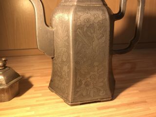 Very Interesting Vintage Small Chinese Pewter Tea Pot 3