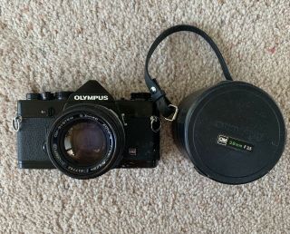 Vintage Olympus Om1 Md Slr 35mm Film Camera And 28mm Lens