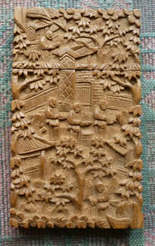 Antique 19th Century Chinese Carved Wooden Card Case