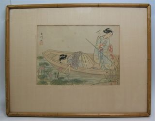 Antique Japanese Woodblock Print Suzuki Harunobu " Picking Lotus " 1765