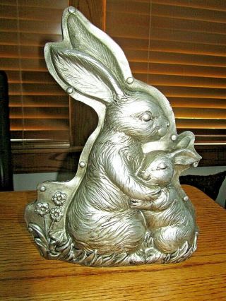 Rabbit Bunny & Baby Bunny Figurine W/ Antique Chocolate Mold Look - W/ Tag