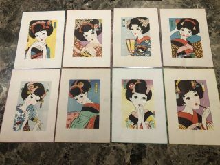 8 Different Japanese Vintage Ukiyo - E Kimono Girl Woodblock Prints - By Nakahara?