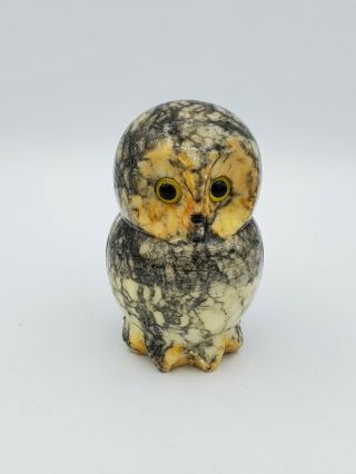 Vintage Alabaster Owl Figure Hand Carved Made In Italy 3 7/8  T