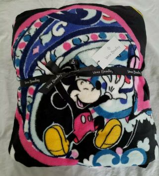 Nwt Vera Bradley Disney Plush Blanket Throw Whimsical Paisley Mickey Mouse