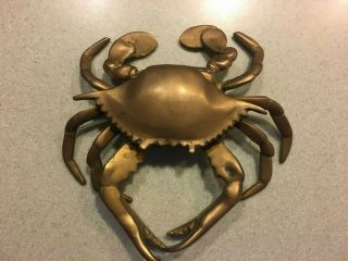 Vintage Brass Crab Ashtray Hinged Lid Trinket Box Nautica