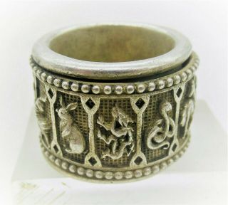 Antique Chinese Silver Bone Adjustable Ring,  19th Century Qing Dynasty