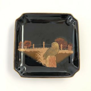 Vintage Otagiri Owl Trinket Dish Brown Gold Glazed Ceramic Square 80 