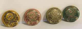 4 Vintage 1938 International United Auto Workers Cio Union Pin Pinback Button