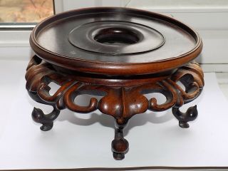Large Chinese Hand Carved Wooden Five Legged Tall Vase Stand 21.  5 Cm Diameter