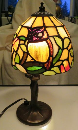 Small Stained Glass Lamp Owl Pattern 12 Inches Tall