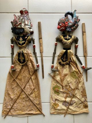 Vintage Indonesian Wayang Golek Stick Marionettes 27 " Sopala & Rama Exce