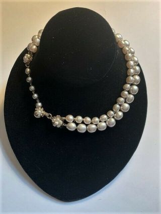 Vintage Miriam Haskell Double Strand Baroque Pearl Necklace /choker - Signed