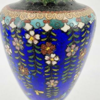 Antique Vintage Chinese Cloisonne Enamel Brass Metal Vase Butterflies & Flowers 3