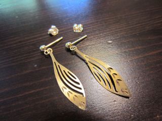 14k Yellow Gold Vtg Signed Diamond Cut Filigree Stud Drop Dangle Earrings