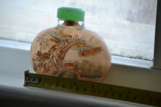 Large Signed Chinese Peking Glass Snuff Bottle Inside Hand Painted Jade Stopper