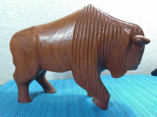 Incredible Vintage Folk Art Carved Wood Bison,  American Buffalo Sculpture