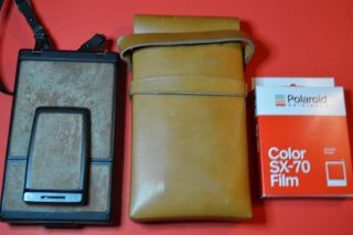 Vintage Polaroid Folding Camera Sx - 70 Whit Leather Case And Polaroid Film