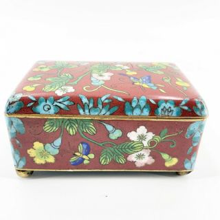 Antique Japanese Cloisonne Enamel Brass Flowers Asian Box W/ Butterflies Flowers
