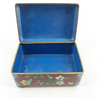 Antique Japanese Cloisonne Enamel Brass Flowers Asian Box w/ Butterflies Flowers 3