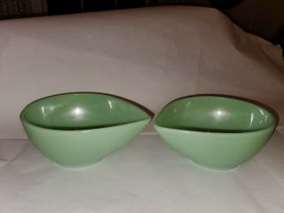 Pair Vintage Fire King Green Jadeite Swedish Modern Small Teardrop Nesting Bowls
